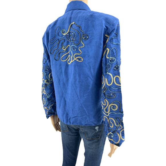 Blutique (M) VINTAGE 90s Pink 100% Silk Embroidered Patch Beach Vacation Jacket - Picture 5 of 8